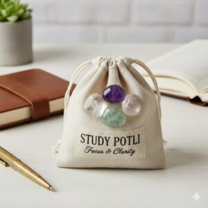 Student Focus Bag: Fluorite, Amethyst & Clear Quartz Study Potli for Enhanced Concentration